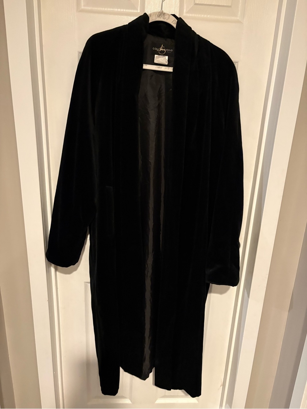 JS Collections Black Velvet Long Open Robe Coat